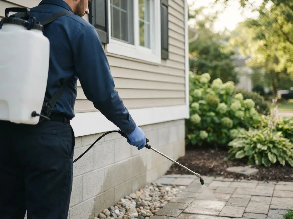 Pest control technician inspecting a home in Canandaigua, NY